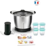 MOULINEX XF387E10 Accessoire mini bol cuisson 1,4L + 4 pots bébé pour robot cuiseur Companion, Double lame inox, Fabriqué en France