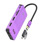 Station d'accueil USB Giq USB C Hub USB 3.0 vers Double HDMI VGA Adaptateur Triple Affichage USB C pour Ordinateur Portable Double écran Compatible avec MacBook M1 USB Dock-Violet