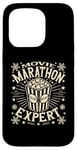 Coque pour iPhone 15 Pro Movie Marathon Expert, motif de pop-corn rétro