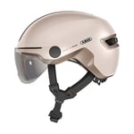 ABUS Casque de ville HUD-Y ACE - casque de vélo stylé avec visière et feu arrière LED magnétique et rechargeable - pour hommes et femmes - Beige, taille S