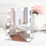 Hollywood - Miroir de Maquillage avec éclairage - 30 x 25 cm - avec 12 Ampoules Hollywood à intensité Variable - Miroir cosmétique Rotatif à 360° - 3 Couleurs de lumière - Commande Tactile - Blanc