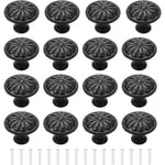 Bouton de Porte Noir 16Pcs Poignee de Meuble Cuisine Boutons de Tiroir Boutons de Placard Vintage Ronds Poignées Bouton de Meuble Avec Vis Pour