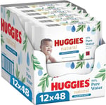 Huggies lingettes biodégradables - Natural 0% Plastique - 576 pièces (12x 48 lingettes) - Emballage économique