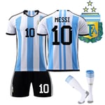 22 Argentina Hem #10 Messi-tröja matchdräkt fotbollsuniformer V Kids 26(140-150CM)