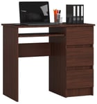 Bureau d'ordinateur AKORD droit A6 Wengé 90 cm 3 tiroirs façade Wengé 1 étagère 90x50x77 cm