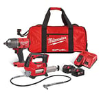 Milwaukee M18 FPP2AI-502B 18V Impact Wrench/Grease Gun Twin Pack with 2 x 5.0Ah Batteries, Charger in Bag