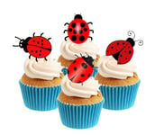 Novelty Fun LadyBird Mix 12 Edible Stand Up wafer paper cake toppers birthday