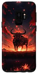 Coque pour Galaxy S9 Bull bison rouge vif coucher de soleil, étoiles de nuit lune fleurs #4