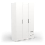 Demeyere Armoire Dressing avec Penderie Moderne 3 Portes 2 Tiroirs 4 Niches – Coloris Blanc Mat-119, Bois d'ingénierie, Gris, 119,4 x 51,1 x 203 cm