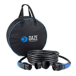 Daze | Câble de Charge Type 2-Type 2 pour Voitures Électriques EV et PHEV avec Étui | 32 A | Compatible avec EVs comme Model 3-S-X-Y/Compass/Renegade/ZOE/500e/ID.4 (Monophasé/Jusqu'à 7,4 KW/3 M/Bleu)