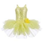 xas Baby Girls Toddler Kids Spaghetti Sequined Camisole Ballet Tutu Dress Ballerina Fancy Fairy Swan Sequins Costume Gymnastic Dancewear Leotard Yellow 9-10