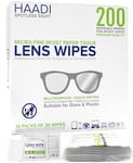 Lot de 200 lingettes nettoyantes pour lunettes emballées individuellement - Convient pour les objectifs de lunettes, appareils photo, jumelles, miroirs, écrans, appareils optiques et électroniques