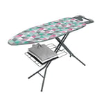 Metaltex Antares Ironing Board - Height Adjustable with Iron Rest and Underboard Linen Shelf- Perfect for Clothes, Bedding, Sheets and Home Essentials - Triangles, 114 x 89 x 38 Centimetres