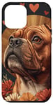 Coque pour iPhone 15 Pro Max Dogue De Bordeaux Chien Fleurs Avec Coeurs Autour Graphique