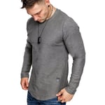 Herrtröjor Solid Crew Neck Långärmad T-shirt Sport Toppar Grey M