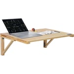 Table pliante murale, 800 mm x 600 mm, table a abattant murale avec support en fer, bureau flottant en bois pour les petits espaces, bureau a