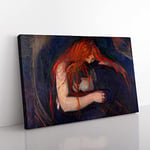 The Vampire Vol.1 By Edvard Munch Classic Painting Canvas Wall Art Print Ready to Hang, Framed Picture for Living Room Bedroom Home Office Décor, 50x35 cm (20x14 Inch)