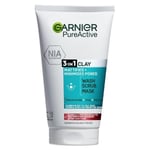 3 x Garnier Skin Naturals Pure Active 3in1 Clay 150ml