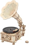 Gramophone à manivelle - Puzzle 3D Mécanique en Bois Rokr