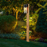 Lampe d'extérieur, lampadaire, moderne, aspect bois, lampe de terrasse, maison de campagne, verre en acier inoxydable, noir, E27, LxlxH 9x14,5x100 cm