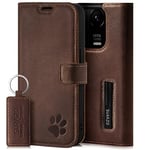 SURAZO Étui de Protection pour Redmi Note 13 Pro Plus 5G - en Cuir véritable - Motif Pattes - À Rabat RFID - avec Aimant, Fonction Support et Compartiment pour Cartes - Marron Noyer