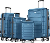 Expandable 4-Piece Hard Shell Suitcase Set, Lightweight Spinner Wheels - Navy Bl