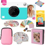 KODAK Printomatic Full-Color Instant Print Camera Gift Bundle + Soft Case + Zink 2x3" Sticky Back Photo Paper 20pk + Album + Sticker Sets + Sticker Frames + Hanging Frames + Markers, Fun Gift - Blue