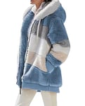 ABINGOO Manteaux Polaire Zippée pour Femme Mode en Peluche à Capuche Épaissir Blouson Chaud Hiver Décontractée Doux Ample Veste(Bleu,M)