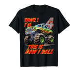 Cool 4-Year-Old Monster Truck Car Birthday Fun with Humor T-Shirt