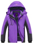 Wantdo Femme Veste de Ski Outdoor Manteau d'hiver Chaud avec Capuche Amovible Veste Imperméable Coupe-Vent Veste Randonnée pour Voyage Violet S