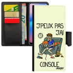 Coque Xiaomi Redmi Note 7 cuir portefeuille porte cartes j'peux pas j'ai console gamer jeux video texte original je blanc antichoc