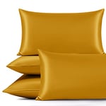 Yorkshire Bedding Ochre Satin Pillow Cases 4 Pack for Hair and Skin Standard Size Satin Pillowcases with Envelope Closure (50x75cm)