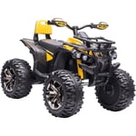 Homcom - Voiture 4x4 quad buggy électrique enfant 12 v 5 Km/h max. effets lumineux sonores selle avec dossier porte-bagage avant métal pp jaune noir