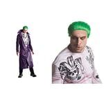 Rubie's Official Joker Mens Fancy Dress Halloween Villain Suicide Squad Adults Costume Outfit & Official The Joker's Wig Mens Fancy Dress Halloween Villain Suicide Squad Costume Wig