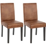 Mendler - Lot de 2 chaises de séjour Littau, simili-cuir, aspect daim marron, pieds foncés