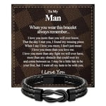 VGWON Valentines Day Gift for Him To My Man Leather Bracelet I Love You Mens Bracelet Mens Birthday Gift Boyfriend Husband Couple Mens, Black