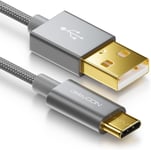 0,5m Câble USB-C Câble de Charge Câble de Données Nylon + Fiche Métallique USB C vers USB A Compatible avec Apple Samsung Google Huawei Xiaomi Tablet Laptop PC Gris