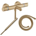 Pack mitigeur bain douche thermostatique Hansgrohe Ecostat Comfort + Flexible Isiflex + Pommeau Pulsify s bronze brossé