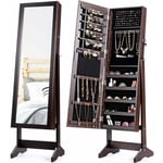 Armoire à Bijoux avec Miroir sur Pied, 41x36,5x146 cm, Grande Capacité de Rangement avec Compartiments pour Boucles, Colliers, Maquillage, Réglable