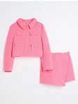 River Island Girls Boucle Blazer And Skirt Set - Pink, Pink, Size Age: 5-6 Years