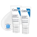 CeraVe - Crème Hydratante Visage - Hydrate 24h, Apaise & Répare - Diffusion Prolongée des Actifs - 3 Céramides Essentiels, Niacinamide, Acide Hyaluronique - Peau Normale à Sèche - 2 x 52 ml