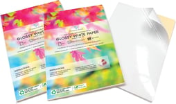 Evergreen Goods Lot De 2 X 50 Feuilles De Adhésif Papier Autocollant Blanc Brillant A4 Imprimables À Jet D'Encre Et Au Laser | Créez Autocollants, Traceur De Découpe, Étiquettes De Produits