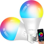 ANTELA Ampoule Connectée Wifi E27 9W LED Multicouleurs RGB + CCT 2700K-6500K, Compatible Avec Alexa/Google Home, Ampoule Intelligente Pas Besoin de Hub, 2 PCS