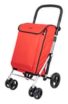 Carlett - Pack Lite Family | Chariot de Courses + Crochet Cadeau | Chariot Pliable pour Supermarché | 4 Roues | Léger | Poignée Réglable et Frein | Sac Extensible 58L | Sac Isotherme 12L | Rouge