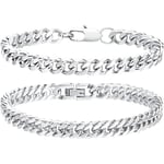 2 st Curb Chain Armband, Titanstål Armband Kubansk Länk Kedja Pojkar Silver Kubansk Armband Män Kvinnor(001+003)