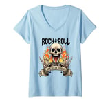 Womens Rock And Roll Never Die Vintage Retro Rock&Roll Rock Concert V-Neck T-Shirt