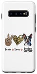 Coque pour Galaxy S10+ Peace Love Boston Terrier amoureux des chiens Maman et papa