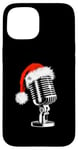 Coque pour iPhone 15 Bonnet de Père Noël avec microphone - Style vintage - Karaoké - Amoureux de Noël