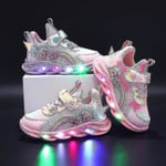 Flickor Led Casual Sneakers Elsa Princess Print Utomhusskor Barn Ljus-up halkfria skor för vår och vinter-yzy Pink 27-insole 16.8cm