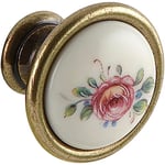 SCHÖRGHOFER & FREHE Bouton de meuble rose Ø 29 mm – Poignée en porcelaine style maison de campagne – Bouton de porte pour meubles, porcelaine peinte, zinc moulé sous pression laiton vieilli